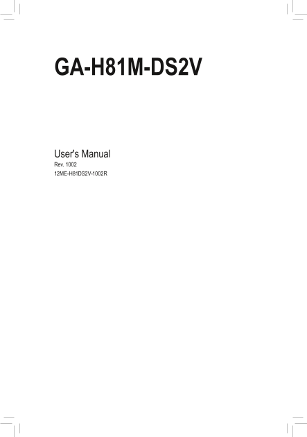 Gigabyte Motherboard GA-H81M-DS2V User Manual English (version 1002) - Page 1