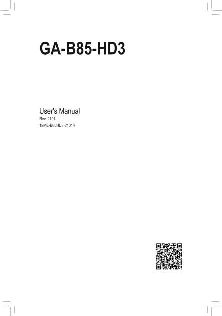 Gigabyte Motherboard GA-B85-HD3 (rev.2.x) User Manual - English (version 2101) - Page 1
