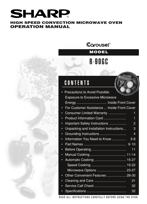 SHARP R-90GC Microwave User Guide - Page 1
