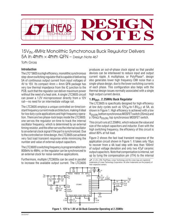 LINEAR 15VIN, 4MHz Monolithic Synchronous Buck Regulator Specifications - Design Note 467 by Tom Gross - Page 1