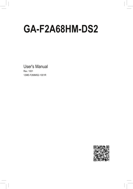 Gigabyte Motherboard GA-F2A68HM-DS2 (rev.1.0) User Manual English (version 1001) - Page 1