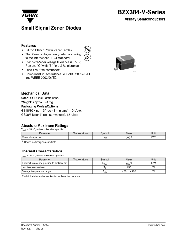 Vishay BZX384-**V-Series Data Sheet** - Page 1