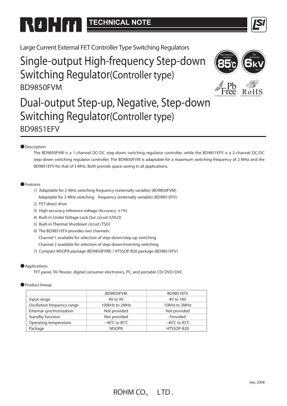 ROHM BD9850FVM Data Sheet Manual - Page 1