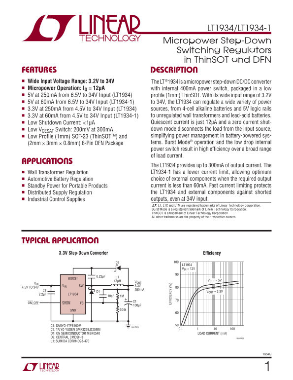 LINEAR TECHNOLOGY LT1934 LT1934-1 User's Manual - Page 1