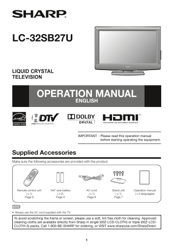 SHARP LC-32SB27U Operation Guide - User Manual - Page 1