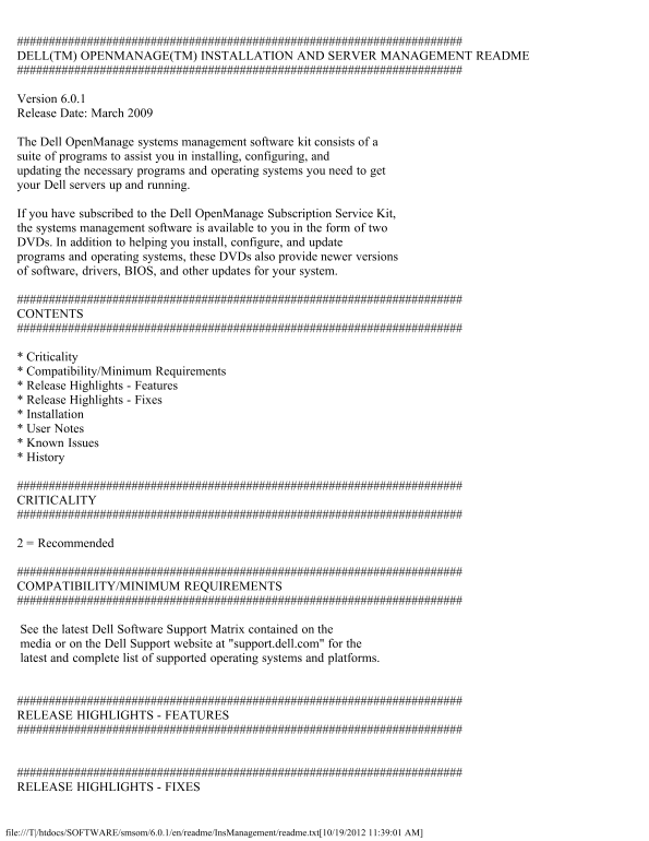 Dell OpenManage Software 6.0.1 Readme  - Installation and Server Management - Page 1
