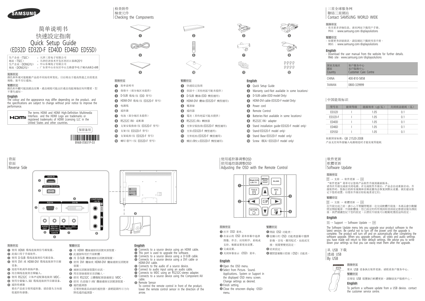 Samsung Quick User Guide ED40D for all Samsung products - Page 1