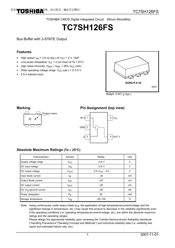 Toshiba TC7SH126FS Data Handbook - Page 1