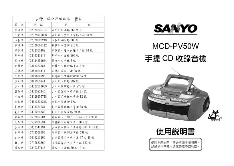 Sanyo MCD-PV50W Radio User's Manual - Page 1
