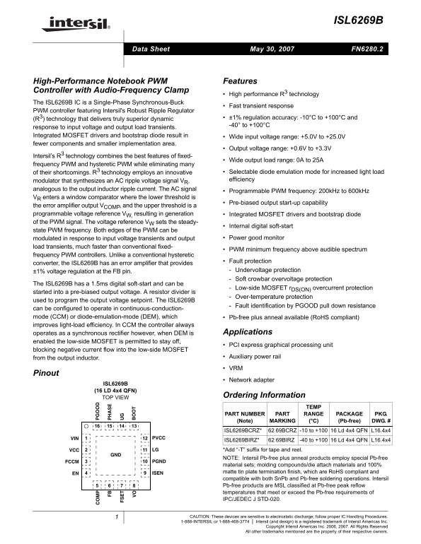 Intel(Intersil) ISL6269B User's Manual - Page 1