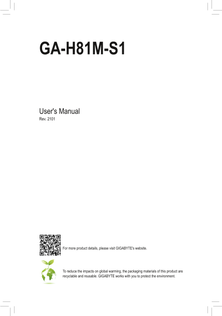 Gigabyte Motherboard GA-H81M-S1 (rev.2.1) User Manual - English (version 2101) - Page 1
