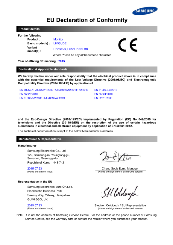 Samsung Samsung View All UD46E-CCE DoC - Page 1