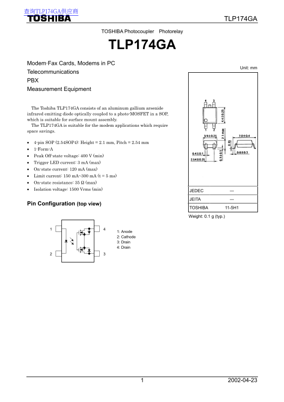 Toshiba TLP174GA User Guide - Page 1