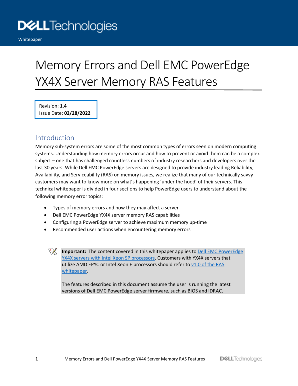 Dell PowerEdge YX4X Server Memory RAS Whitepaper - Page 1