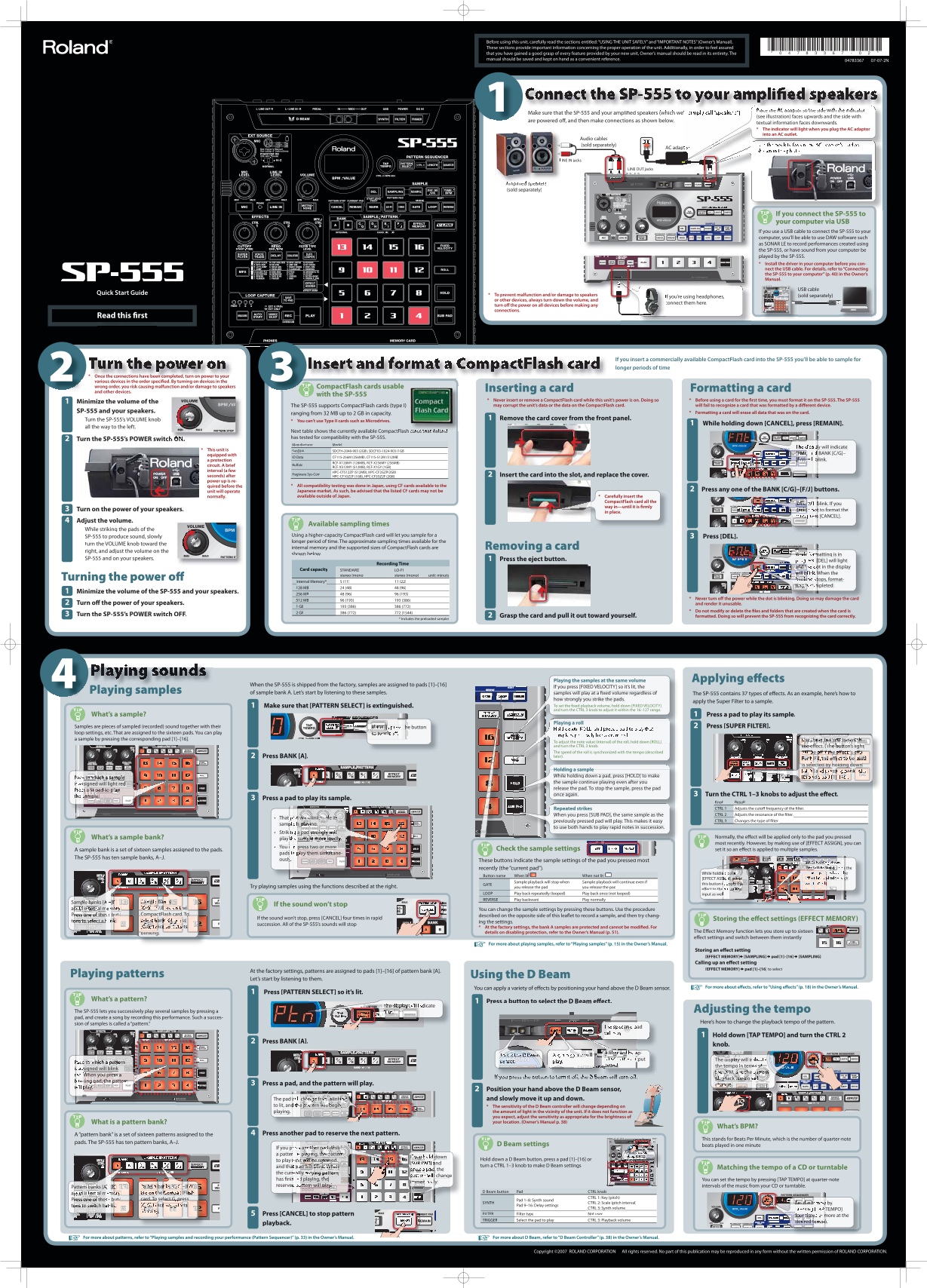 Roland SP-555 Sampling Workstation Quick Start User Guide - Page 1