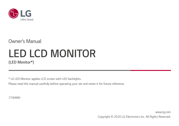 LG 27-inch Monitor 27QN880-BA CN Product Manual - English - Page 1