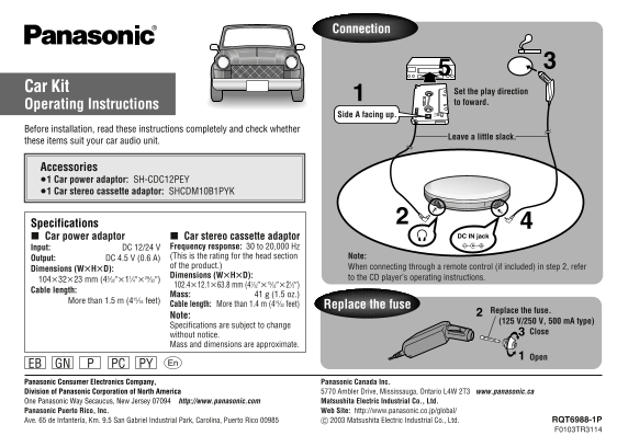 Panasonic Car Kit User Manual - Page 1