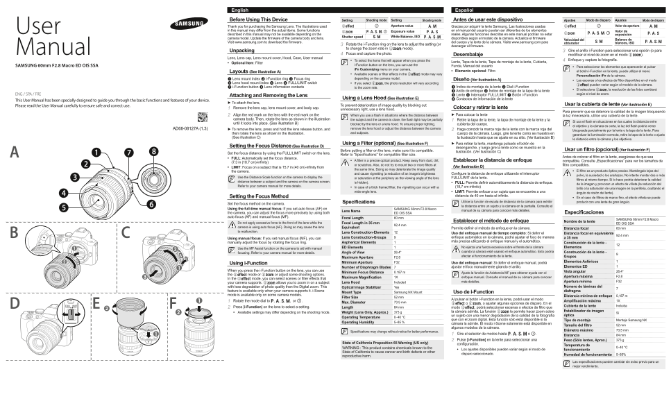 Samsung NX Lens 60mm F2.8 Macro User's Manual - Page 1