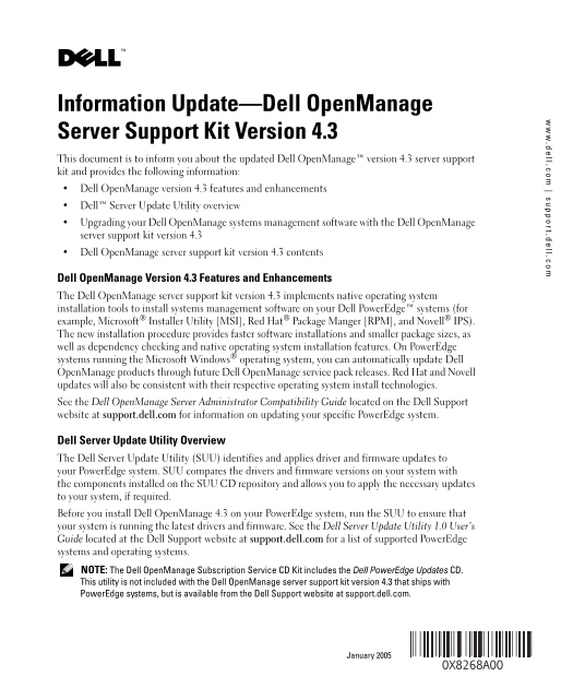 Information Update—Dell OpenManage™ Server Support Kit Version 4.3 User's Guide - Page 1