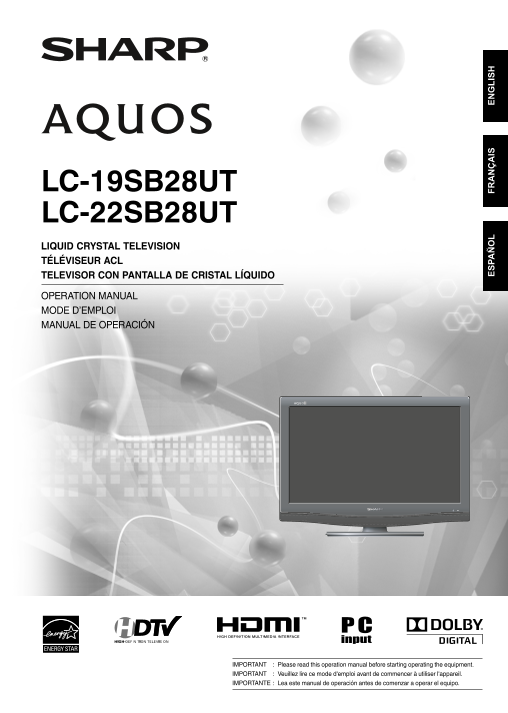 SHARP LC-19SB28UT LC-22SB28UT Operation Manual - Page 1