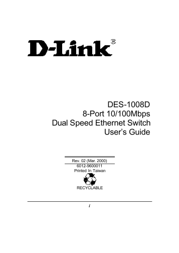 D-Link DES-1008D 8-Port 10/100Mbps Dual Speed Ethernet Switch User’s Guide - Page 1