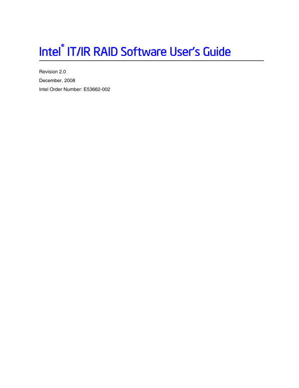 Intel IT IR RAID Software User's Guide - Specifications and Instructions manual. - Page 1