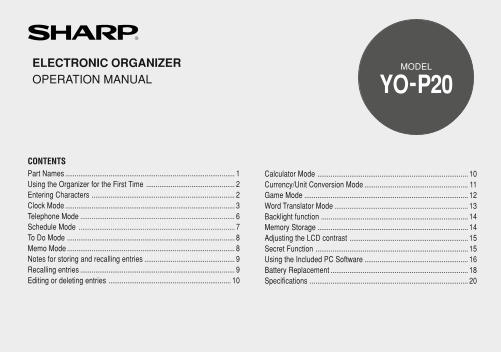 SHARP YOP20 User Guide - Page 1