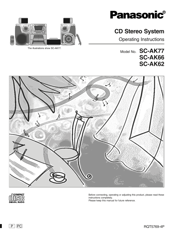 Panasonic SC-AK77 SC-AK66 SC-AK62 CD Stereo System Operating Instructions - Page 1