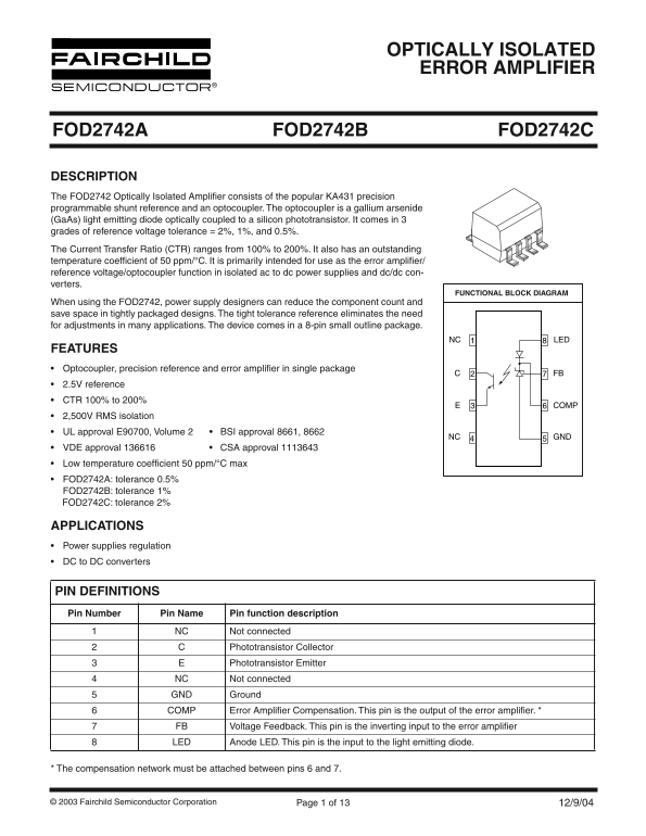 FAIRCHILD SEMICONDUCTOR FOD2742A FOD2742B FOD2742C User Manual (2) - Page 1
