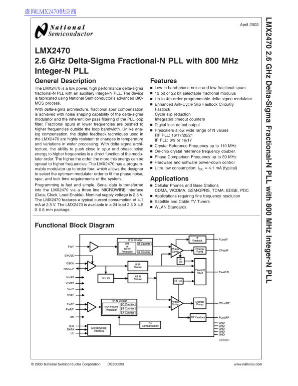 National LMX2470 Data Sheet - Page 1