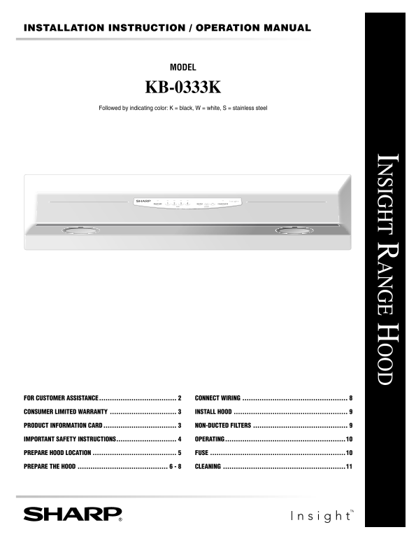 SHARP KB-0333K Operation & Installation Guide - Page 1