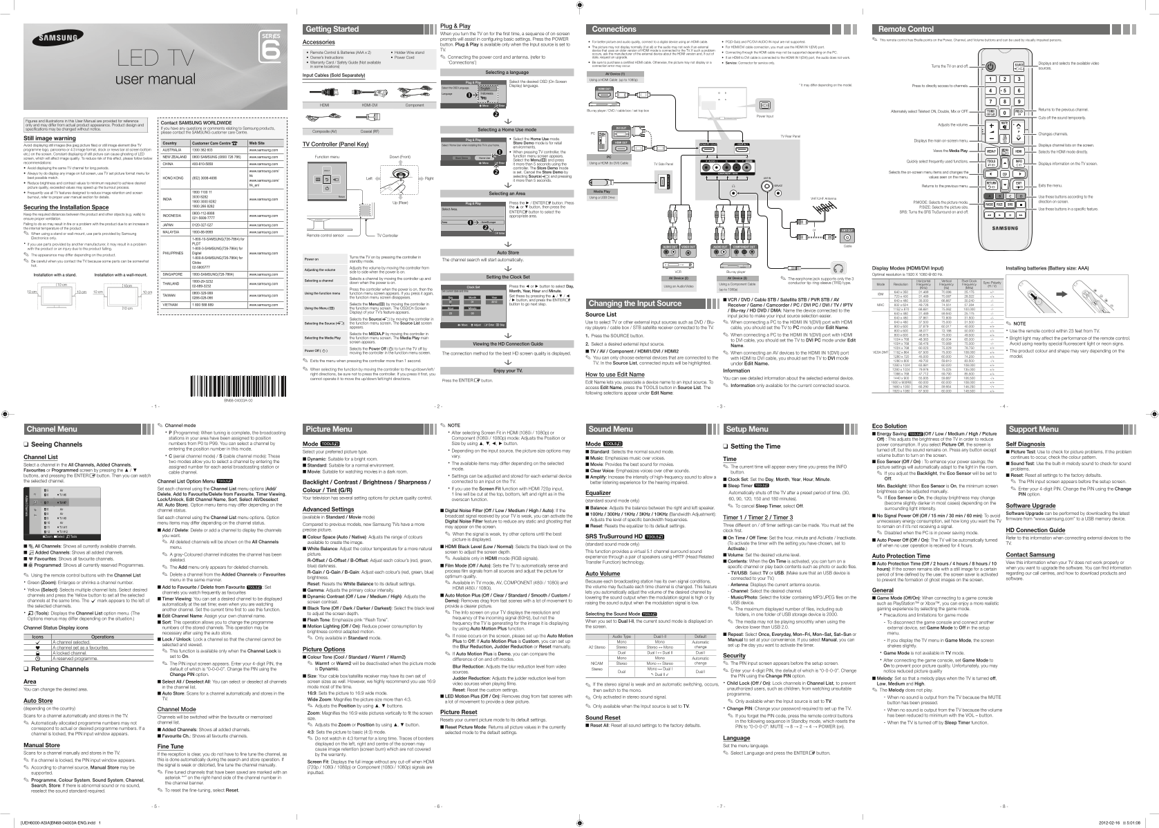 Samsung FHD UA60EH6000 User Manual - Page 1