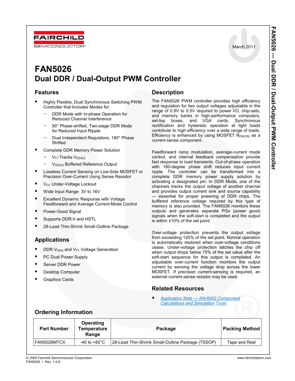 Fairchild FAN5026 Product Specifications - Page 1