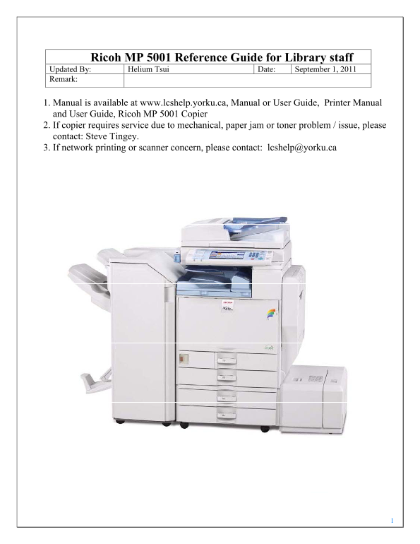 Ricoh MP 5001 Reference Guide - Page 1