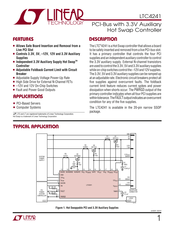 LINEAR TECHNOLOGY - LTC4241 Data Sheet - Page 1