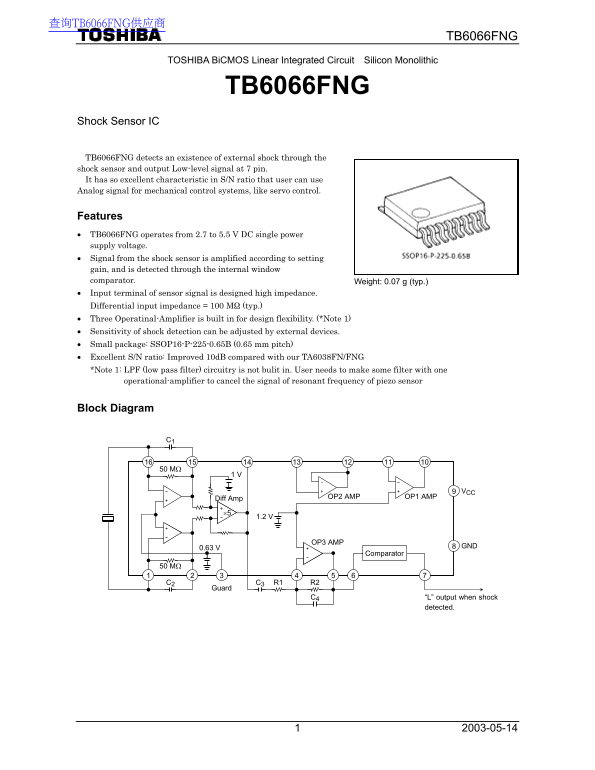 Toshiba TOSHIBA BiCMOS Linear Integrated Circuit Silicon Monolithic TB6066FNG Owner's Manual - Page 1
