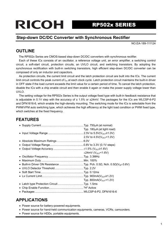 RICOH RP502x SERIES Data Sheet User Manual - Page 1