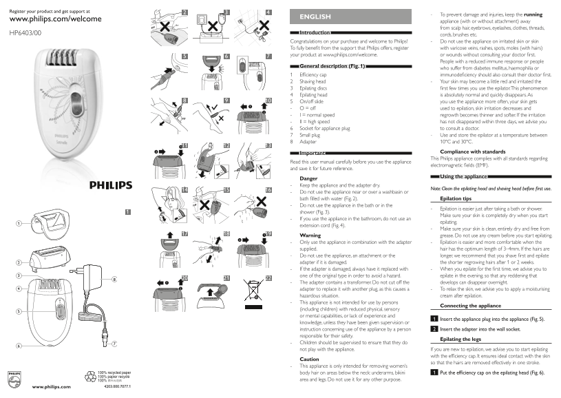 Philips Satinelle Hair Removal System HP6403 00 Product Support & User Manual - Page 1