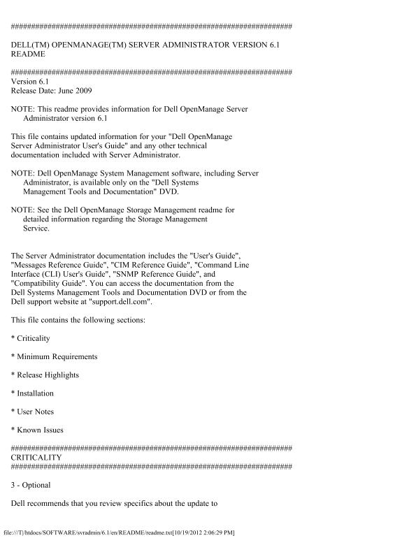 Dell OpenManage Server Administrator Version 6.1 Readme - Page 1
