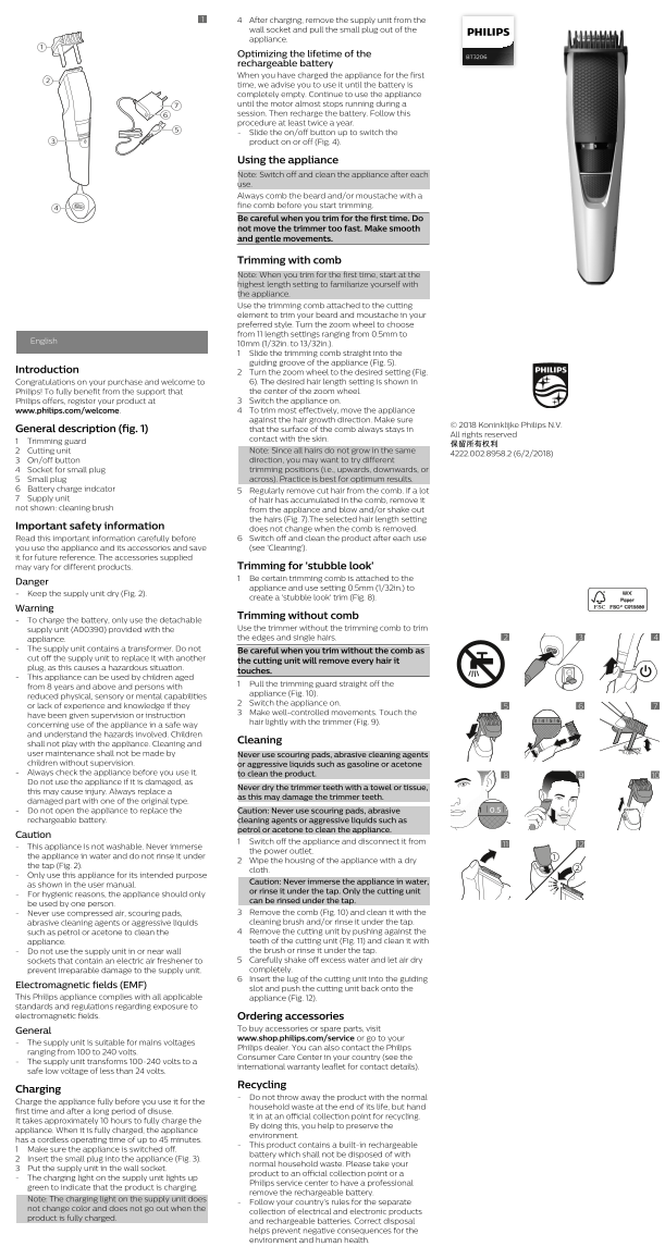 Philips Beardtrimmer series 3000 Beardtrimmer BT3206 14 User Manual - Page 1