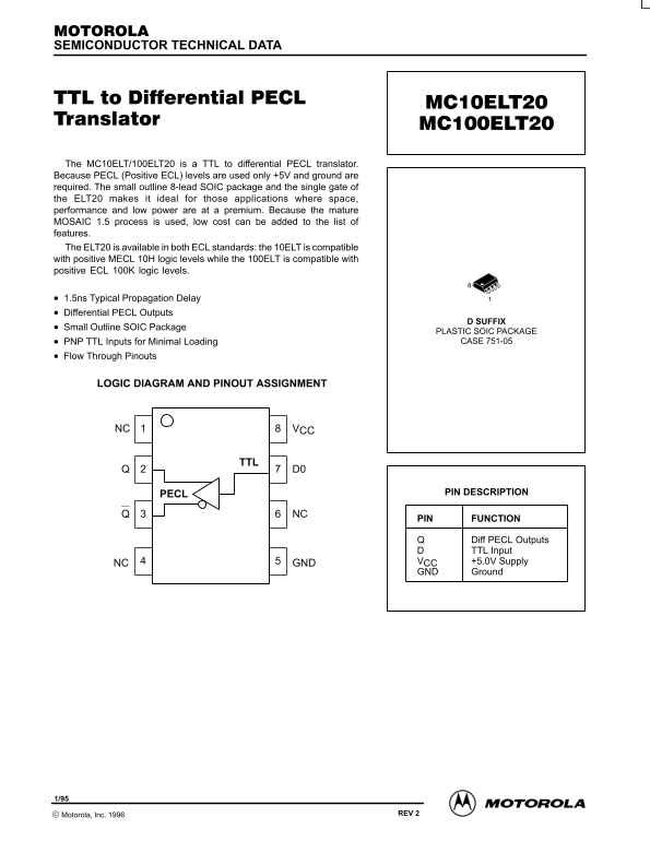 Motorola MC10ELT20 MC100ELT20 Data Manual Part 1 User Guide - Page 1