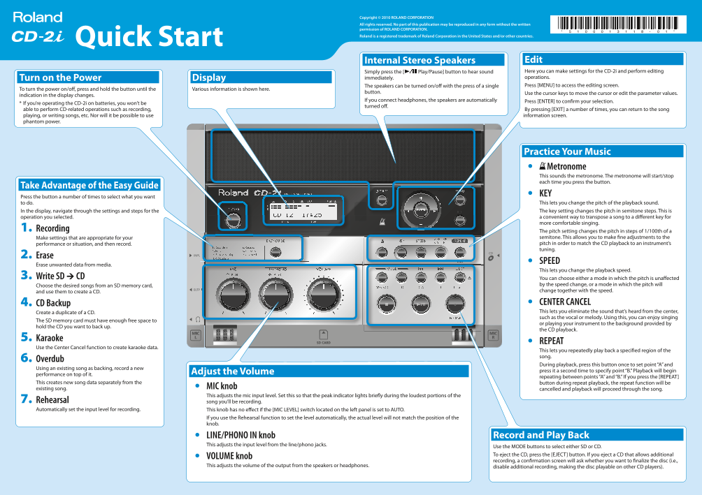 Roland CD-2i SD CD Recorder Quick Start User's Guide - Page 1