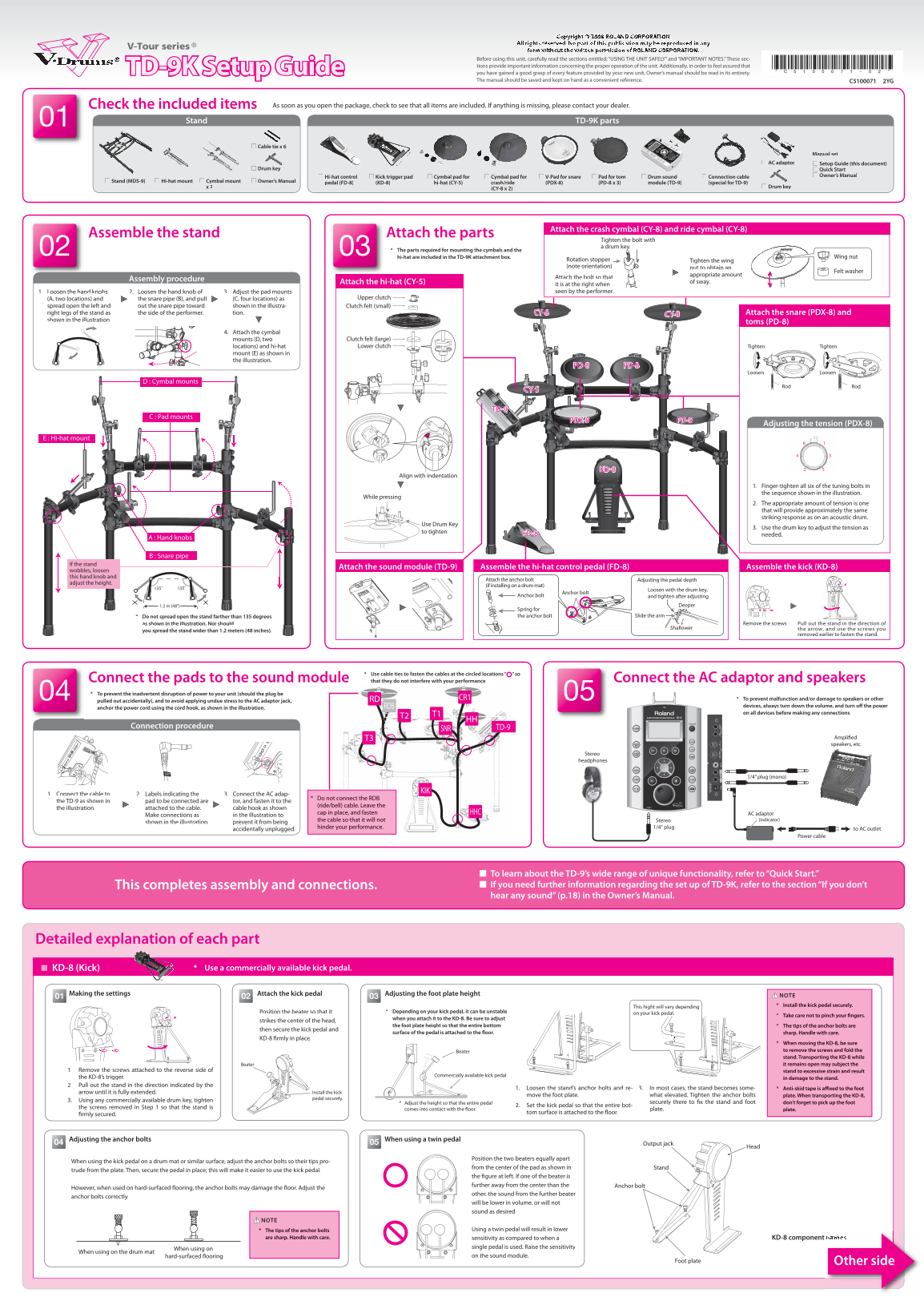 Roland TD-9 Drum Synthesizer TD-9K Setup Guide - Page 1