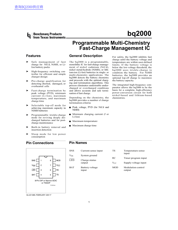 Texas Instruments bq2000 User's Manual - Page 1