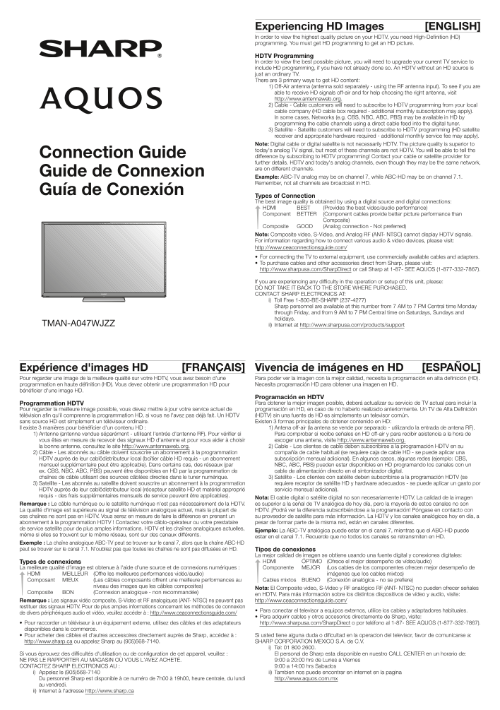 SHARP LC-90LE745U Connection Guide - Page 1
