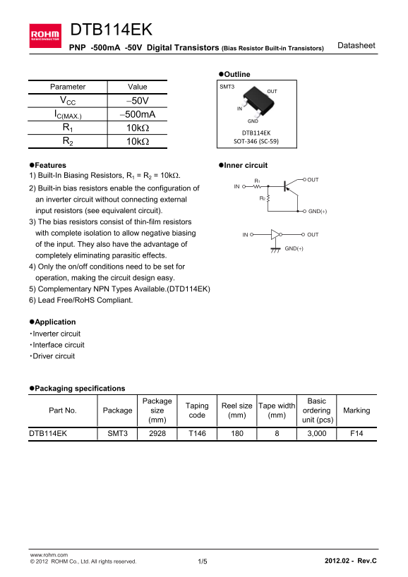 ROHM DTB114EK Data Sheet - Page 1
