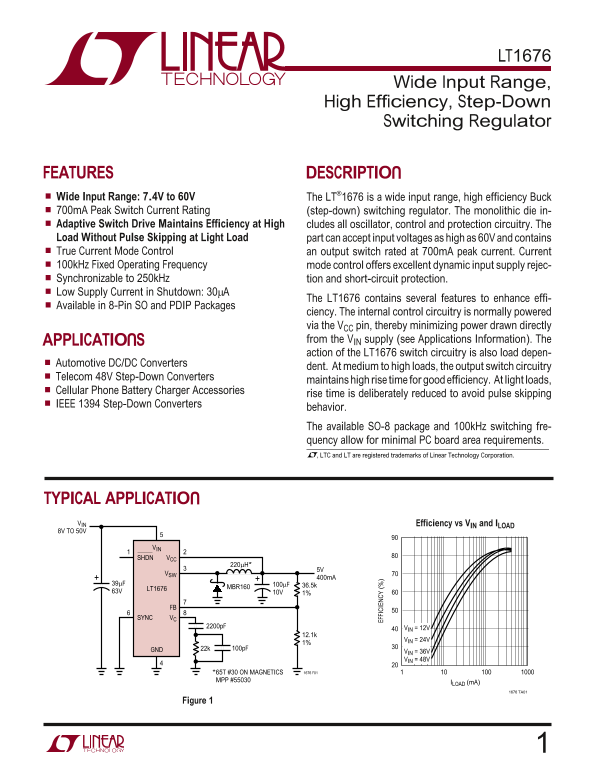 LINEAR TECHNOLOGY LT1676 User Guide - Page 1