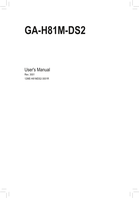 Gigabyte Motherboard GA-H81M-DS2 (rev.3.0) User Manual - English (Version 3001) - Page 1