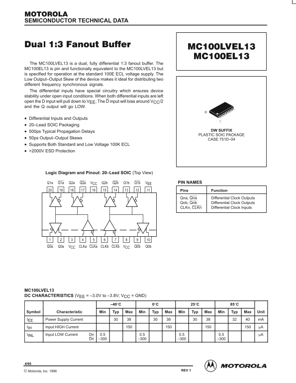 Motorola MC100LVEL13 MC100EL13 User Guide - Page 1