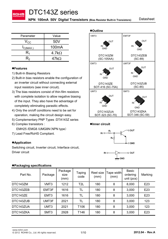 ROHM DTC143ZEB User Guide and Manual - Page 1